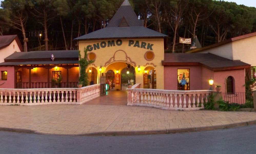 Entrance area of Gnomo Park in Lloret de Mar, an amusement park for families with children on the Costa Brava.