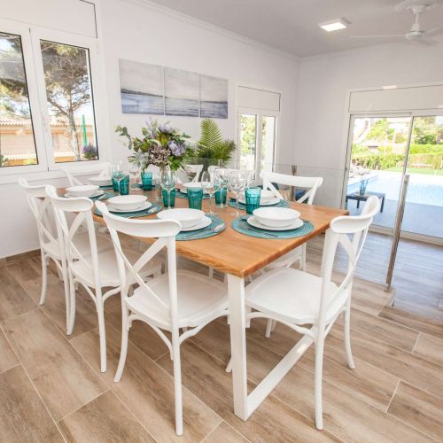 Dine together in this spacious, friendly dining room